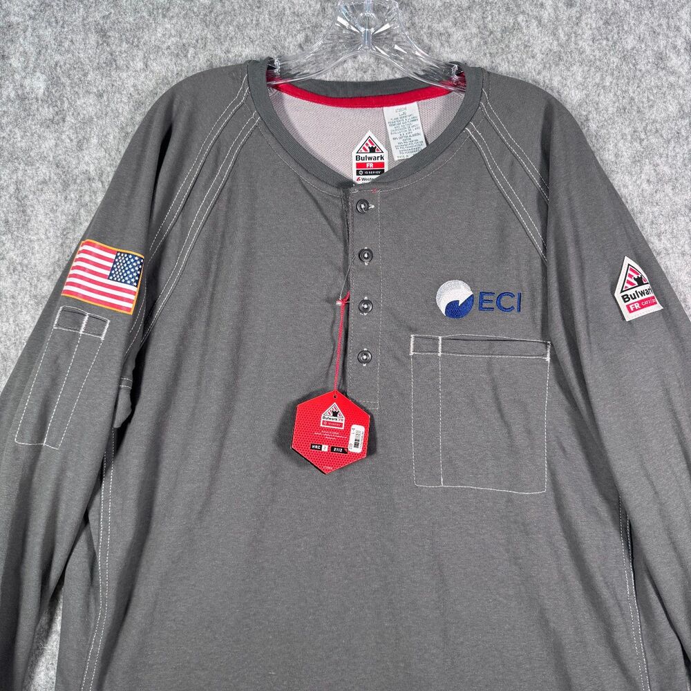 Bulwark FR IQ Series Henley T Shirt Mens L Gray Flame Resistant Workwear NWT - Picture 2 of 14